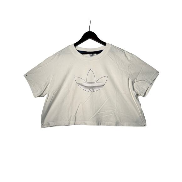 Adidas T-Shirt Womens 1X White SS Cropped CrewNeck Logo Casual Sporty Streetwear - Picture 1 of 6